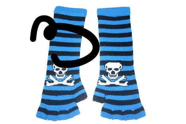 Black and Blue Skull Arm Length Fingerless Gloves
