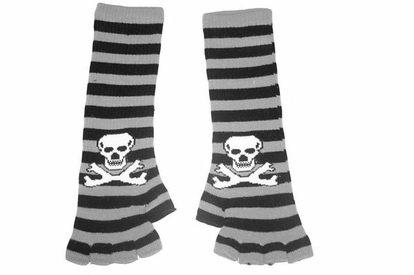 Black and Orange Skull Arm Length Fingerless Gloves