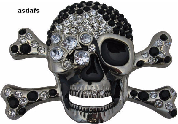 Bejewelled Black Diamond Skull Belt Buckle